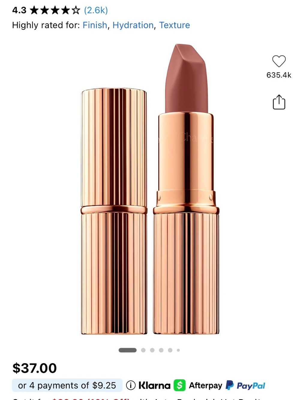 Charlotte Tilbury Matte Revolution Pillow Talk color. Standard .12 oz